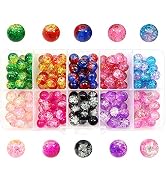 TOAOB 200pcs 10 Assorted Colors Crackle Lampwork Glass Beads 8mm Round Handcrafted Spacer Beads A...