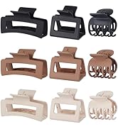 CHANDAT Medium Claw Hair Clips Set for Women - 3 Styles, 9 pcs Rectangle Clips for Thick Hair, Sq...