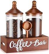Yangbaga 55OZ Glass Coffee Canister for Ground Coffee,2Pcs Coffee Containers with Wood Handle She...