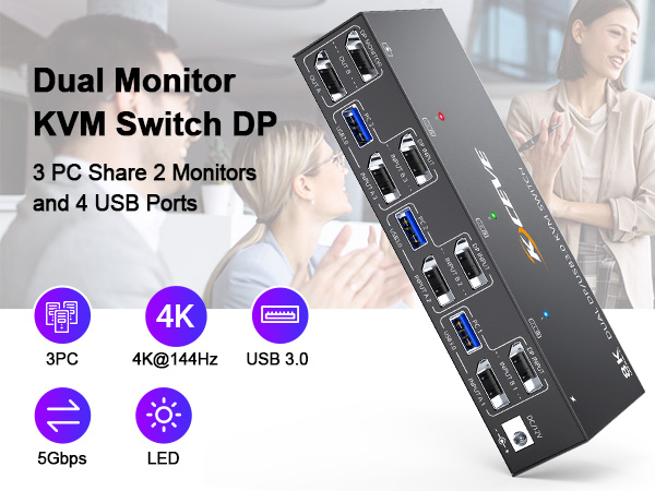 USB 3.0 KVM Switch 2 monitors 3 computers displayport