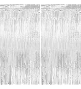 PatiCool Birthday Decorations Thicken Silver Streamers 2 Pack 3.3 x 6.6 FT, Tinsel Foil Fringe Ba...