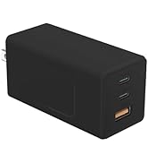 3-Port Fast Charger 65W GaN USB-C Power Supply Charger (Black, No Cable)
