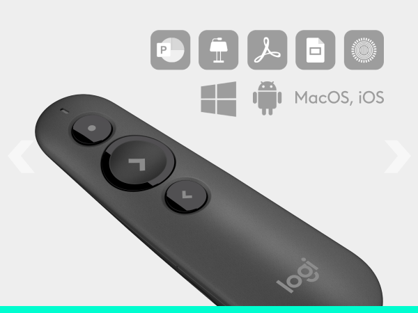 R500s Laser Presentation Remote, Bluetooth, USB-A Receiver, Presentation Clicker with Laser Pointer