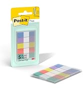 Post-it Flags, 0.47 in. x 1.7 in., One Dispenser with 100 -Count Assorted Pastel Colors Sticky Ta...