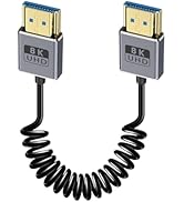 Duttek 8K Coiled HDMI Cable 1-2FT, Coaxial Extreme Thin HDMI to HDMI 2.1 Cable [8K@60Hz, 4K@240Hz...