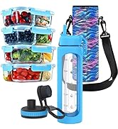 FIT Strong & Healthy 2 & 3 Compartment Glass Meal Prep Containers (4 Pack, 32 oz) and 32 oz Glass...