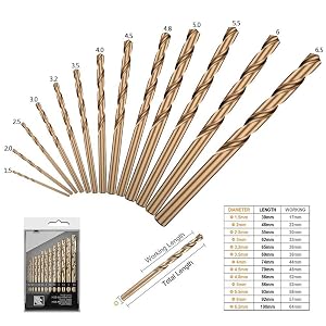 Detailed dimensions of torsion bar drill bits