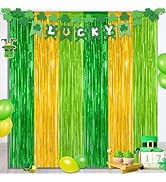 2 Pack St Patrick Party Decorations, 3.28 FT x 7.05 FT Green Gold Light Green Backdrop Curtains, ...