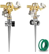 Triumpeek 2 Packs Impact Sprinkler on Spike Base, Heavy Duty Brass Water Sprinkler Head with Alum...