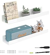 Hexsonhoma 18 Inches White Acrylic Wall Display Shelf 2 Pack, Wall Shelves Organizer for Books, B...