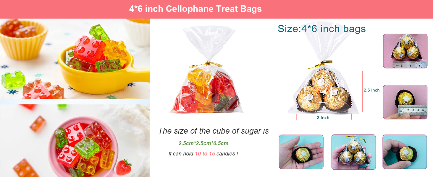Plastic Candy Bags Gift Bags Goodie Bags with Twist Ties for Valentine, Birthday, Gift Cookie Snack