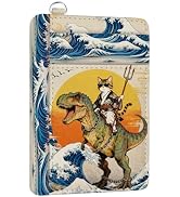 peacoblue RFID Blocking Credit Card Holder for Women - Cat and Dinosaur in Japanese Style PU Leat...