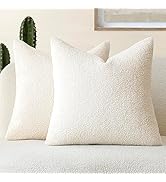 Foindtower Pack of 2, Curly Faux Fur Decorative Throw Pillow Covers Soft Neutral Plush Cushion Ca...