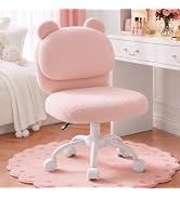 HUANUO Vanity Chair, Cute Desk Chair, Home Office Chair with Wheels, Pink | Soft Teddy Fleece Fab...