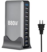 880W USB C Fast Charger Block, 10 Ports GaN IV Pro USB Chagring Station, 140W PD QC HUB for Multi...