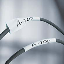 Rhino labels wrapped around two black cables