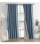 HOMEIDEAS 100% Chenille Blackout Curtains for Bedroom Haze Blue Curtains 84 Inch Length 2 Panels ...