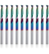 BFVV 10 pcs O Flute CNC Router Bit Set, 1/8-inch Shank Single Flute End Mill, Spiral Up-Cut Solid...