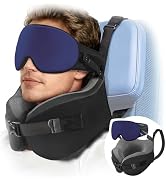 YFONG Travel Pillow for Long Flight Airplanes, Head Strap Combo with 3D Contoured Eye Mask for Sl...