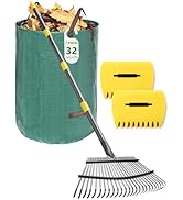 Garden Rake for Leaves Lawns, 3-in-1 Gardening Tools Set with 5 ft Metal Rake, Leaf Scoops Hand C...