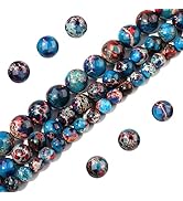 Filluck Natural Stone Beads 8mm Red Blue Imperial Jasper Polished Round Smooth Gemstone Beads for...