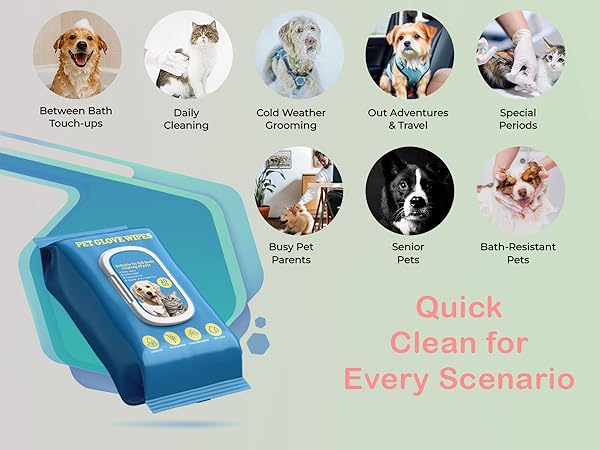 Dog wet wipes in glove form provide easy full body cleaning with a soft grooming touch