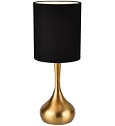 KUNJOULAM Modern Table Lamp, 17.3" Small Desk Light with Brass Metal Droplet Base, Black Cylinder...