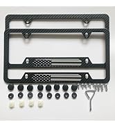 USA Flag License Plate Frame Carbon Fiber Pattern Aluminum Metal Rustproof Fit Standard US Car Tr...