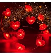 10FT Red Heart Fairy Lights Battery Operated with Timer for Mothers Day Decoration, LED String Li...
