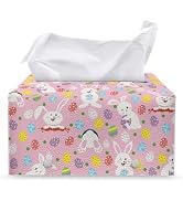 ZOUTAIRONG Easter Rabbits Egg Tissue Box Cover Rectangle Tissue Dispenser PU Leather Tissu Holder...