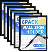 CRUGLA 8.5x11 Magnetic Sign Holders Set of 6, Self-Adhesive Clear PVC Wall Display Frames Black, ...