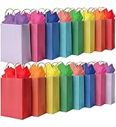 BLEWINDZ 32 Pieces Gift Bags with 32 Tissues, 8 Colors Party Favor Bags with Handles, Rainbow Gif...