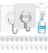 YSJNUS Adhesive Hooks Wall Hooks for Hanging Heavy Duty 22lb(Max), Waterproof and Rustproof Trans...
