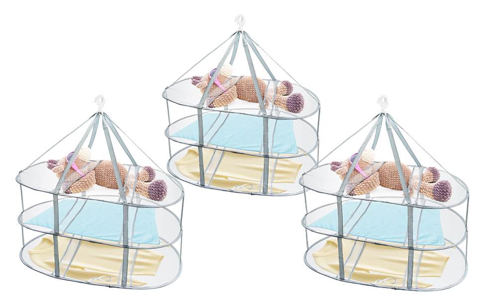 3 Pack 3-Tier Foldable Mesh Clothes Drying Rack
