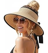 AlturaGo Sun Visor Hat for Women Wide Brim Ponytail Straw Hat UV UPF Summer Beach Vacation Packab...