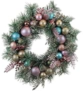 Old World Christmas 24" Touch of Whimsy Winter Pastel Wreath, Frosted Pine with Ornament Accents,...