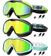 QALLY Kids Goggles Age 4-16, Anti-Fog UV 180°Clear View Kids Swim Goggles, 3 Pack Swimming Goggle...