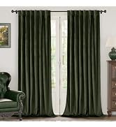 BGment Olive Green Velvet Curtains 84 Inch Length, Thermal Insulated Blackout Curtains Room Darke...