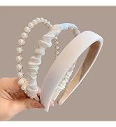 TEBIEKOY 3PCS Headbands for Women & Girls - White Pearl Non-Slip Wide Padded Headbands - Cute & V...