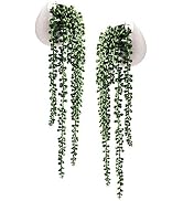 Artificial Succulents Hanging Plants, Fake String of Pearls Plants in White Ceramic, Set of 2