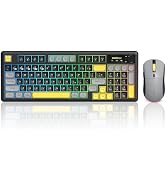 Wireless Keyboard and Mouse Combo Creamy with Number Pad for Desktop Mac iPad Bluetooth/2.4ghz/Wi...