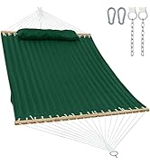 2 Person Hammocks for Outside, Double Quilted Fabric Outdoor Hammock with Spreader Bar, Large Rem...