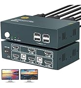 HDMI KVM Switch 2 Monitors 2 Computers,2 Port Dual Monitor Kvm Switcher for 2 Computers to Share ...