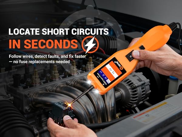 Automotive circuit tracer for quick short-circuit finding and wire fault locating in engine areas