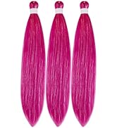 Gozill Hot Pink Braiding Hair Pre stretched Glitter Tinsel Prestretched Hypoallergenic Braiding H...