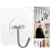 QUALIALL 33lbs Adhesive Hooks for Hanging on Wall or Ceiling, Heavy Duty, Clear, Damage Free, Tra...