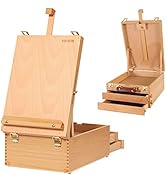 VISWIN Large Tabletop Easel Box with 3-Drawer, Hold Canvas up to 25", Portable Beech Wood Storage...