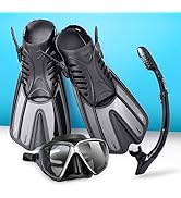 Mask Fin Snorkel Set with Adult Snorkeling Gear, 180°Anti-Fog Diving Mask Anti-Leak Dry Top Snork...