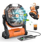 Portable Fan Rechargeable, Cordless Battery Powered Fan with LED Lantern, Small Table Fan, USB Ba...