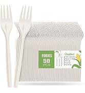 Gezond Compostable Forks 50 Count 7 Inch No Plastic Disposable Forks Heavy-duty Cutlery Set Eco-F...